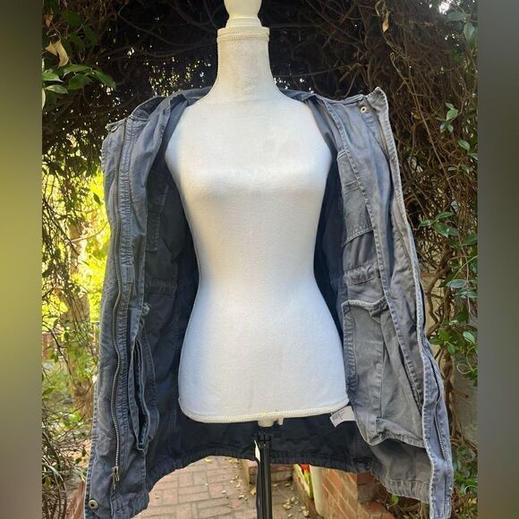 AMERICAN EAGLE DISTRESSED CANVAS UTILITY JACKET HOODED PARKA COAT FADED GRAY S - Picture 9 of 13